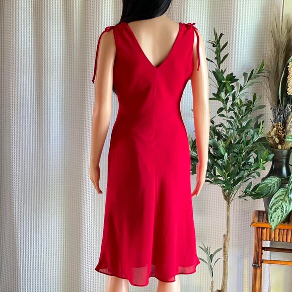 Vintage Y2K Breakin’ Loose Red Midi Slip Dress‎ Beaded Trim Made in USA Size 5/6 - Picture 5 of 8